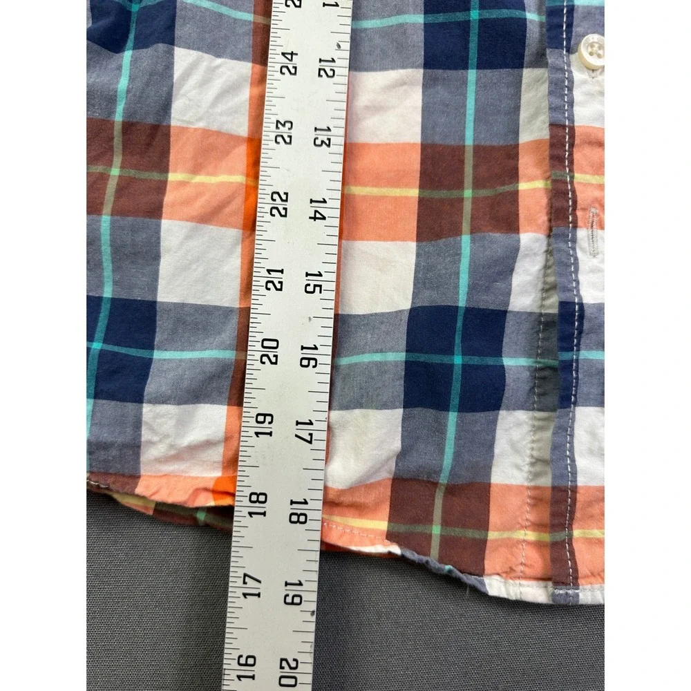 OshKosh Bgosh Boys Orange Navy Blue Plaid Button Down Shirt Size 7 Long Sleeve
